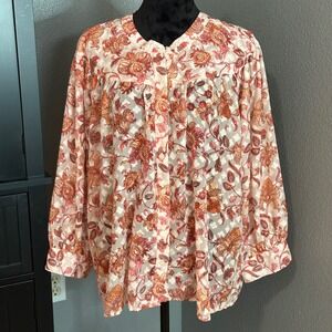 Ophelia Roe 3X Floral Peasant Blouse Boho Button Front 3/4 Sleeve Sheer Prairie‎